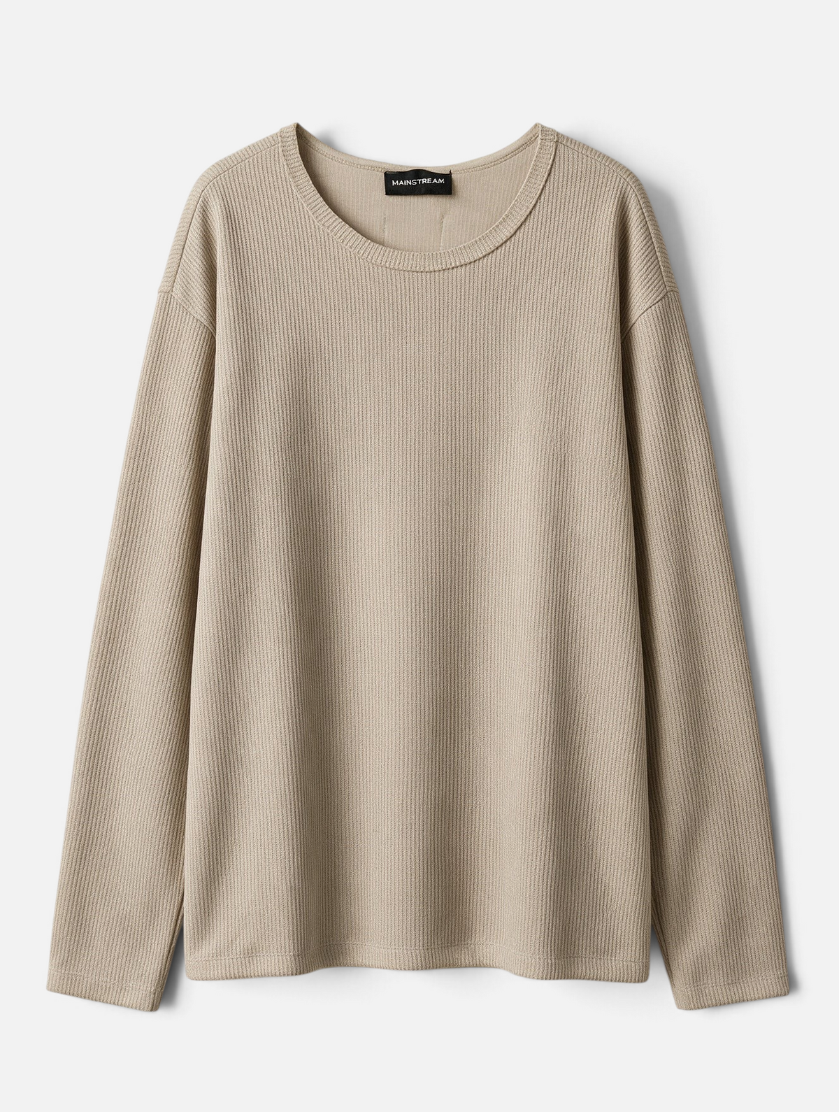 Mainstreamonline Sean Knit beige long-sleeve sweater with a relaxed oversized fit and ribbed texture