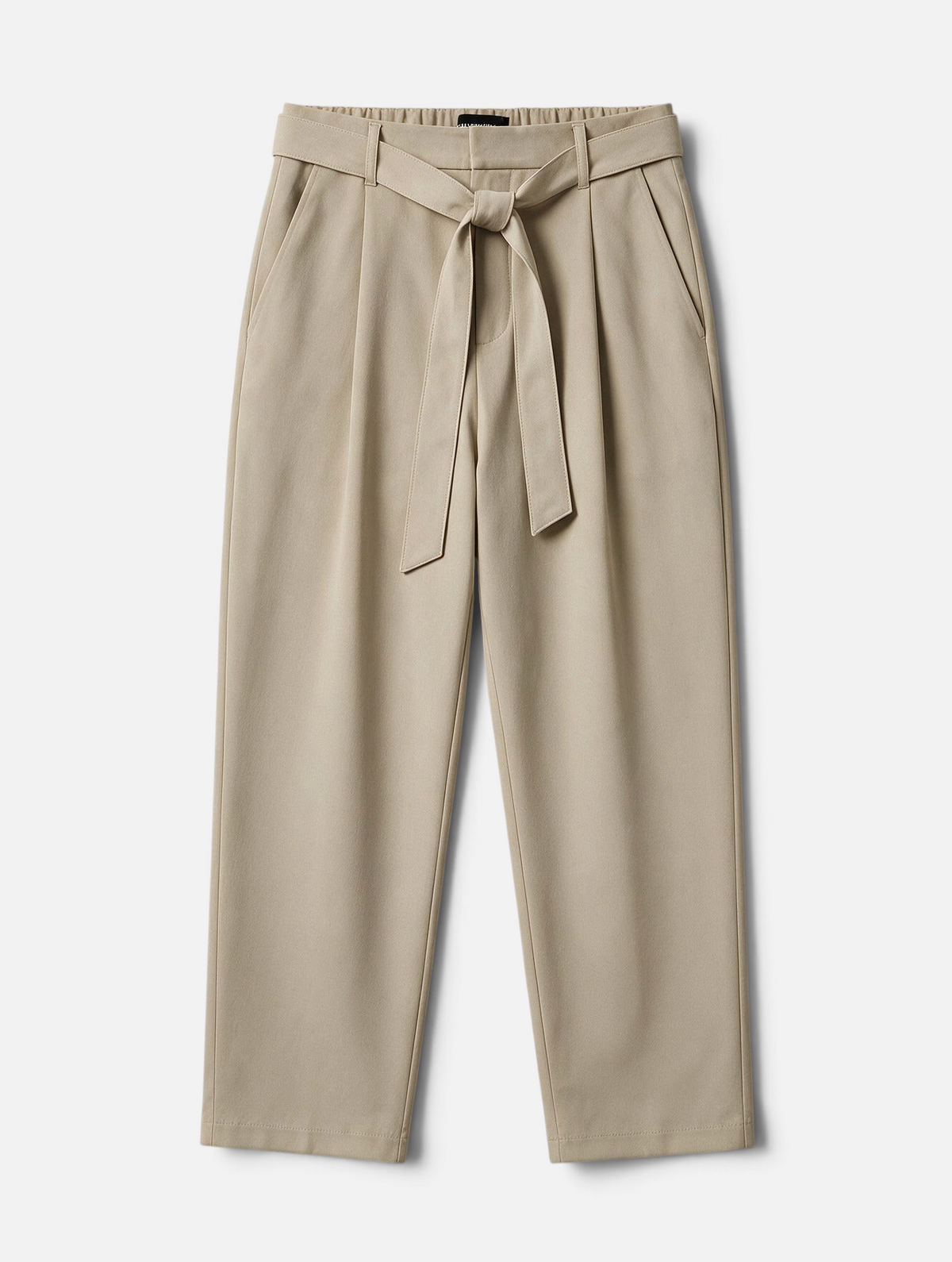 Mainstreamonline beige wide-leg Torino pants with a high elastic waist and a matching fabric tie belt.