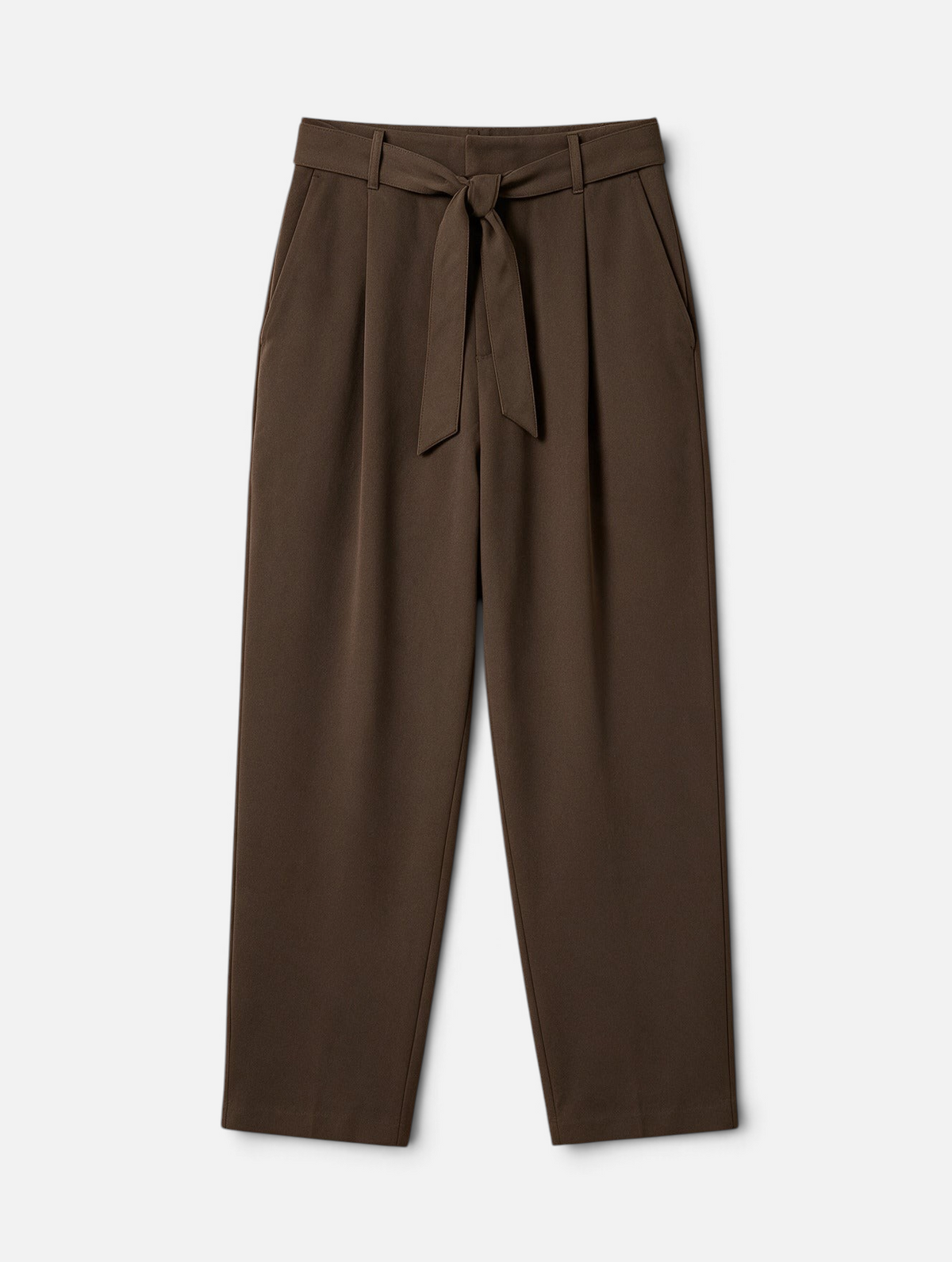 Mainstreamonline Torino wide-leg trousers in dark brown with a high waist and matching fabric tie belt.