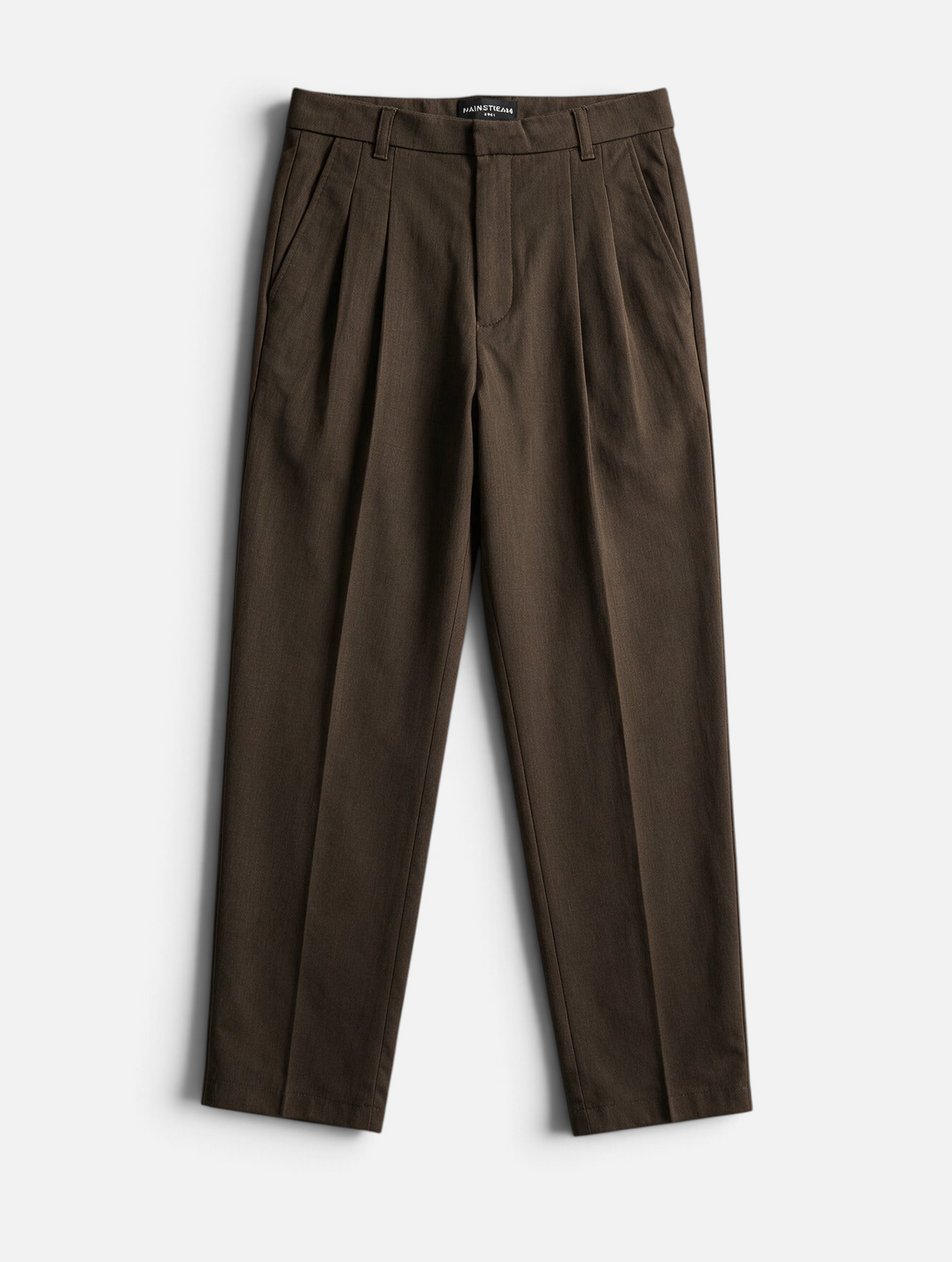 Mainstreamonline brown pleated trousers with a relaxed oversized fit and tailored silhouette