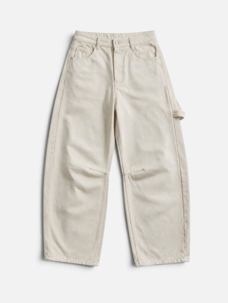 Mainstreamonline beige drill pants with a loose, wide-leg fit and comfortable relaxed silhouette.