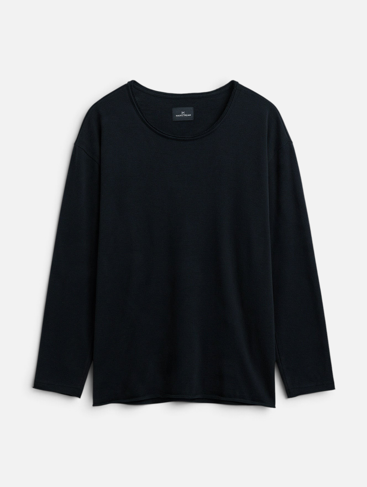 Mainstreamonline black long sleeve Bali t-shirt with a relaxed, loose-fitting oversized silhouette.