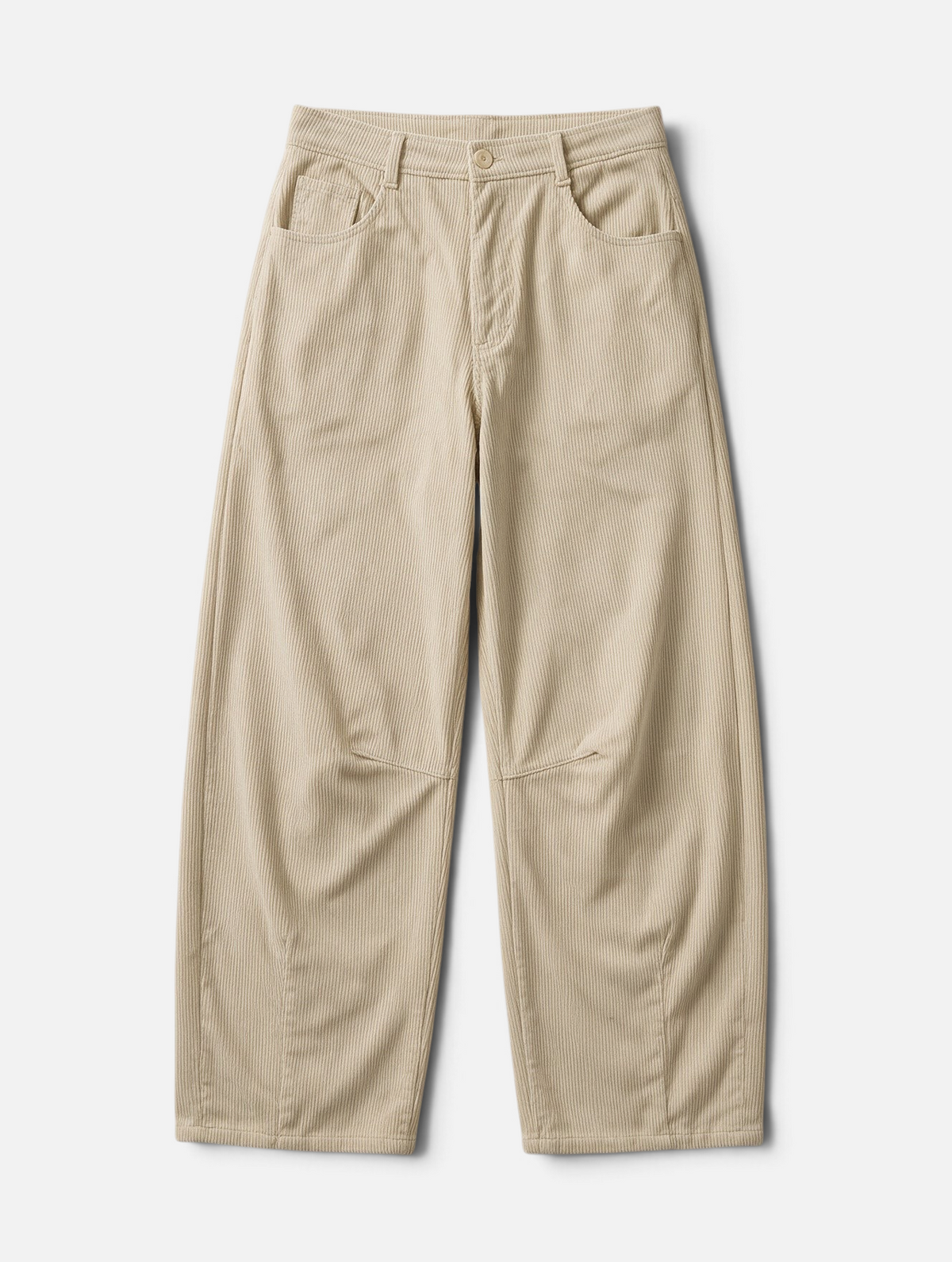 Mainstreamonline beige corduroy baggy pants with a loose, relaxed fit and classic five-pocket design.
