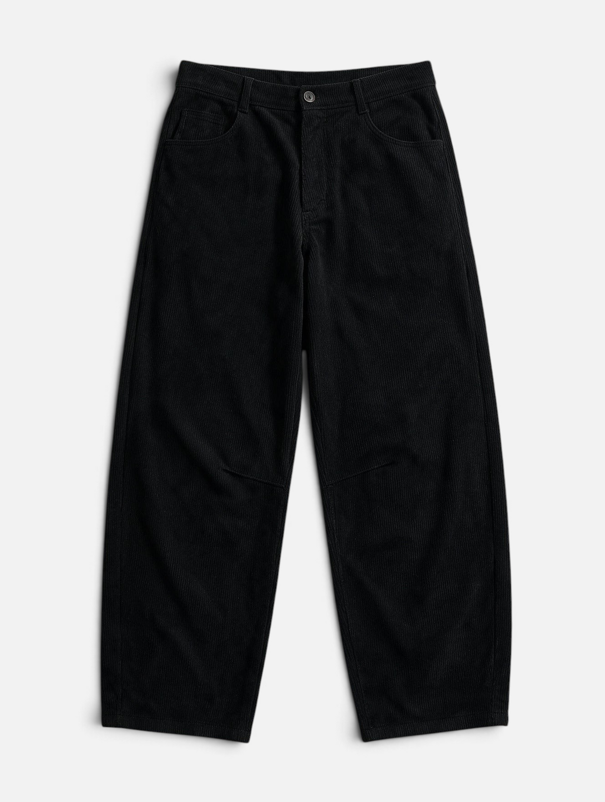 Mainstreamonline black corduroy baggy pants with a loose, relaxed fit and textured fabric finish.