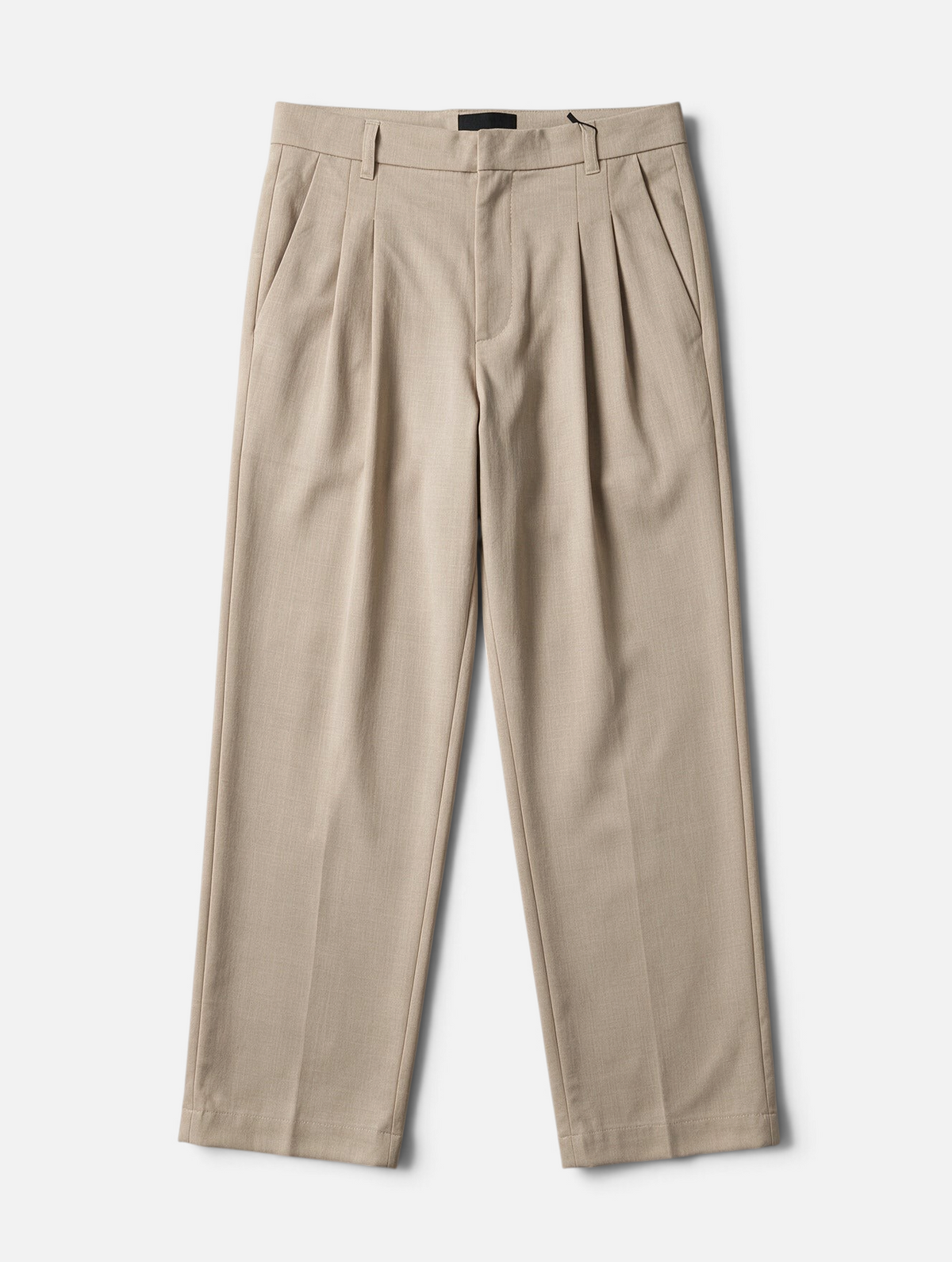 Mainstreamonline beige wide-leg pleated trousers with a relaxed fit and tailored waistband