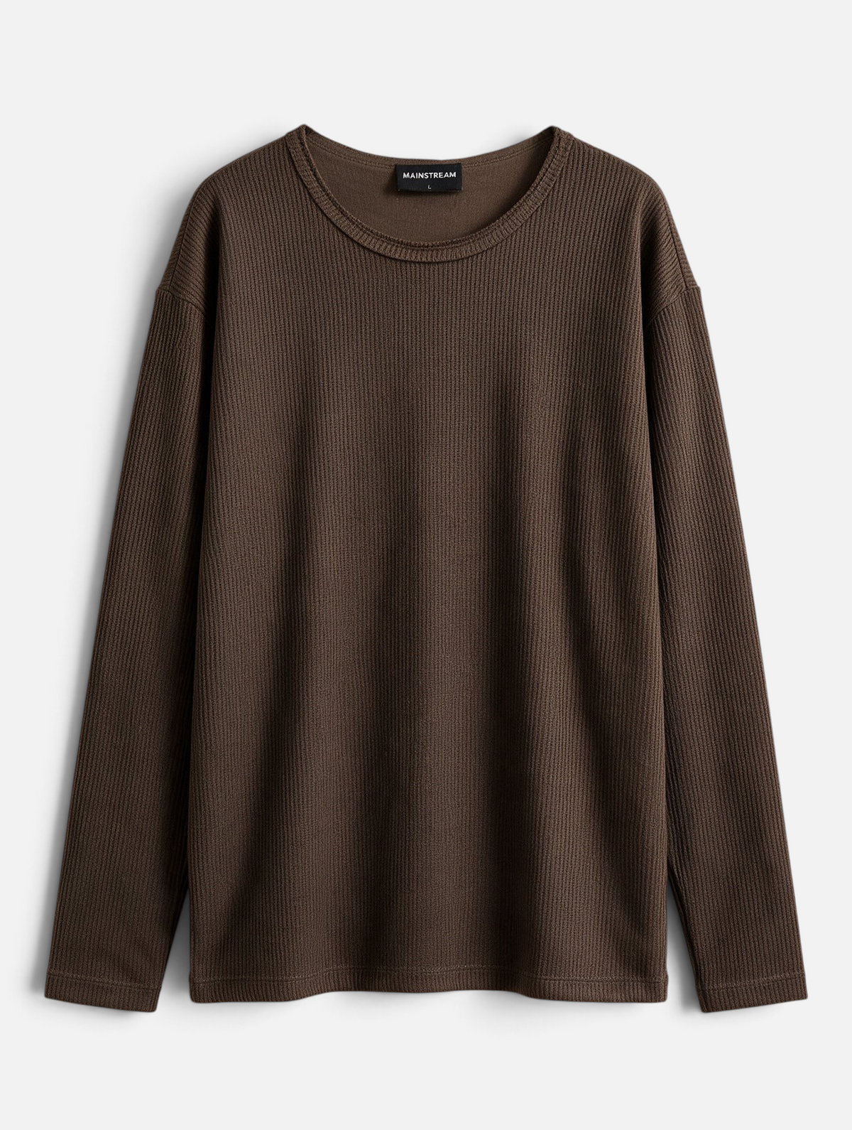 Mainstreamonline Sean Knit oversized brown long-sleeve ribbed sweater with a crew neckline