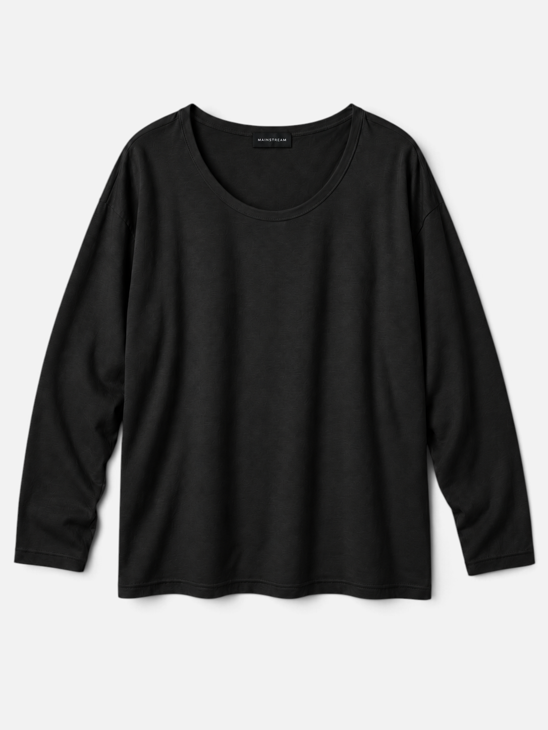 Mainstreamonline Niki long sleeve black oversized t-shirt with a relaxed scoop neckline
