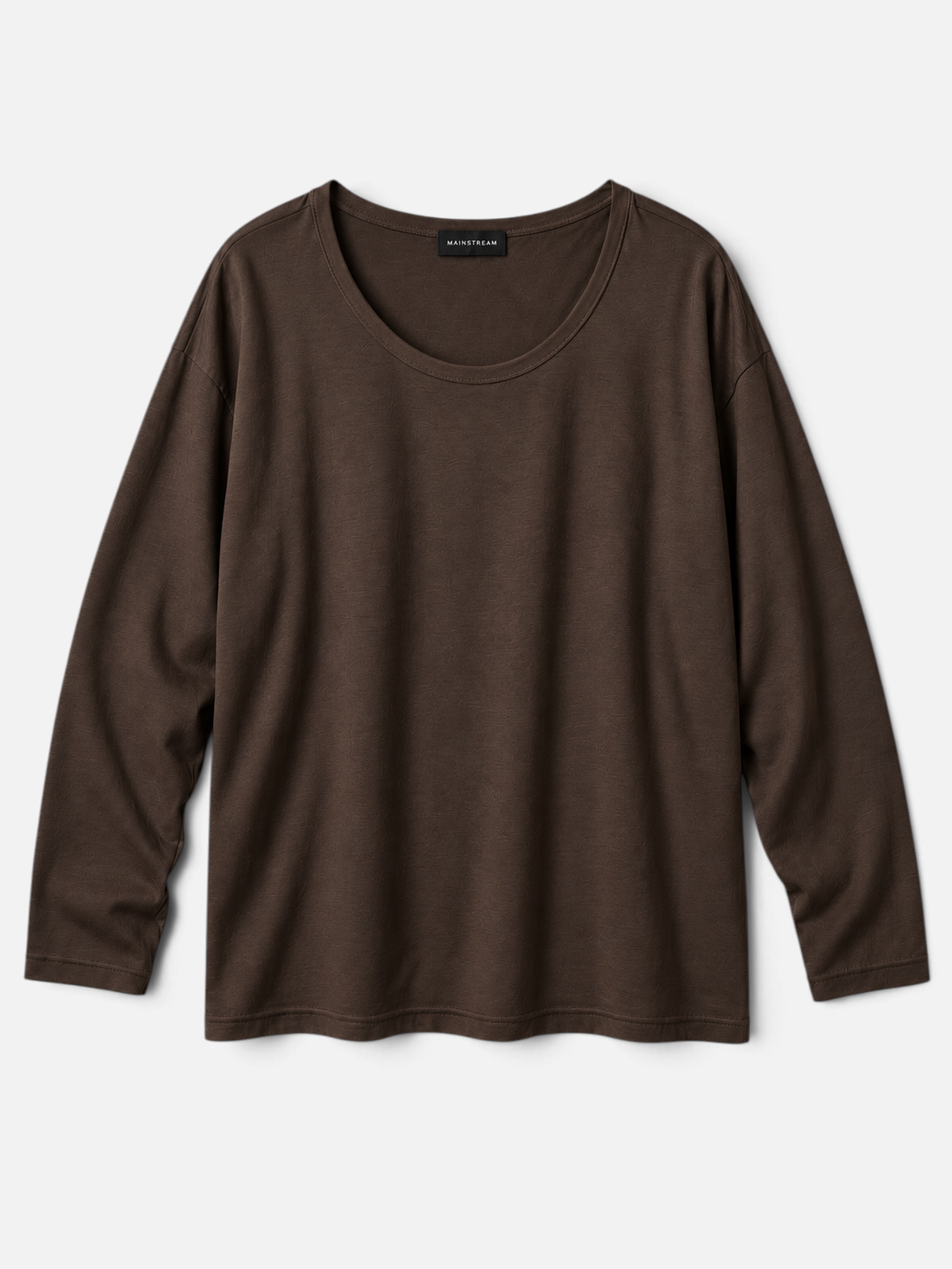 Mainstreamonline Niki long sleeve t-shirt in dark brown with a relaxed oversized fit and wide scoop neckline
