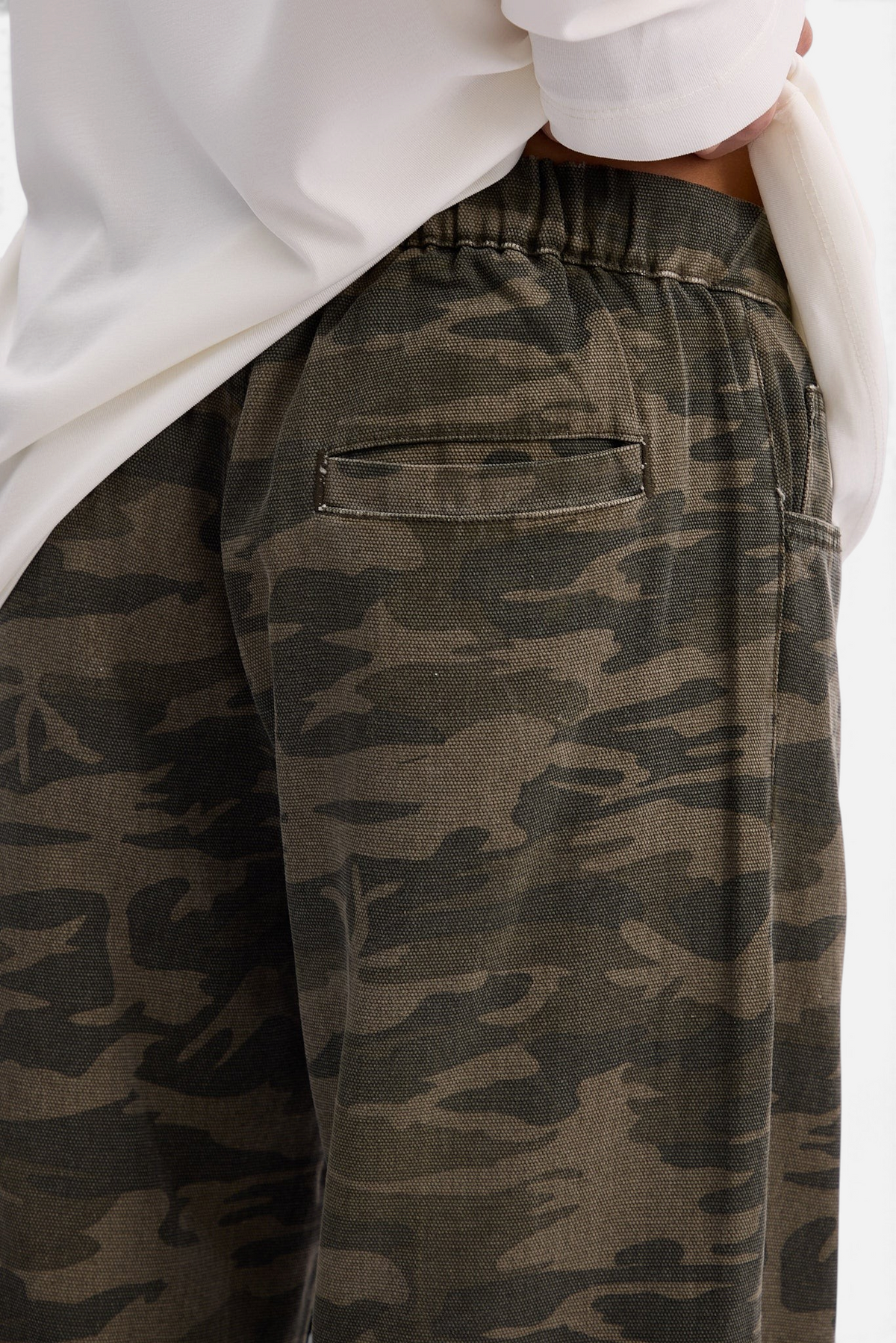 Mainstreamonline baggy army jeans in camouflage print with an elastic waistband and back pocket detail